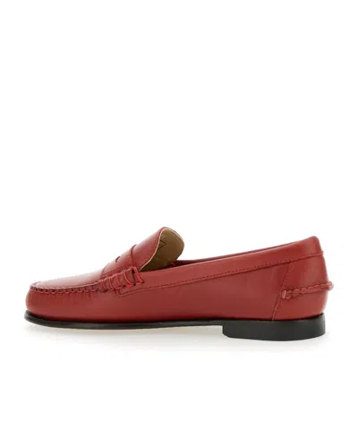 Sebago White Leather Danielle Pop Loafers In Red