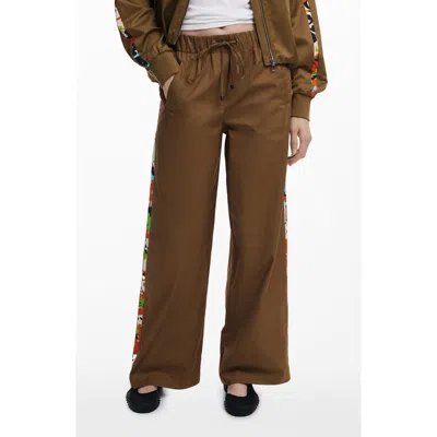 Desigual Cotton Drawstring Pants In Camel