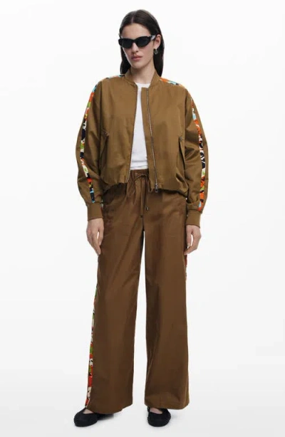 Desigual Cotton Drawstring Pants In Camel