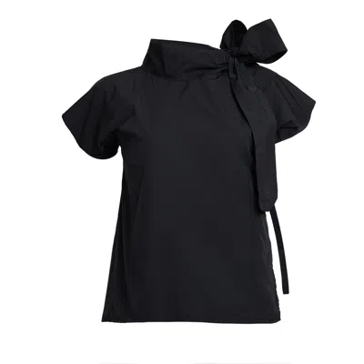 Bianca Popp Women's Halves Blouse With Shoulder Ribbon In Black Taffeta In Black