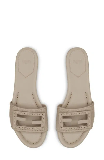 Fendi Women Cappuccino Leather Baguette Slippers In Brown