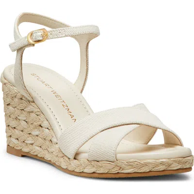 Stuart Weitzman Dayna Denim Crisscross Wedge Espadrilles In Linen/natural Suede