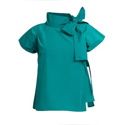 Bianca Popp Women's Halves Blouse With Shoulder Ribbon In Green Taffeta In Green
