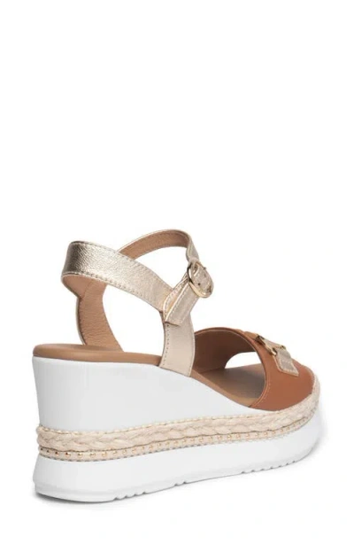 Nerogiardini Leather Horsebit Roped Platform Wedge Sandals In Cognac