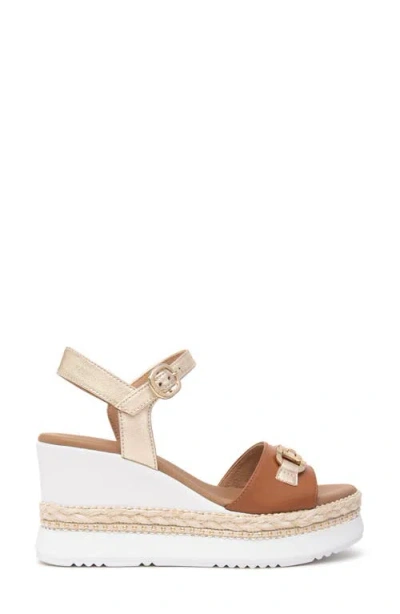 Nerogiardini Leather Horsebit Roped Platform Wedge Sandals In Cognac