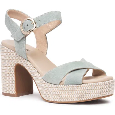 Nerogiardini Suede Criss-cross Strap Woven Platform Sandals In Mint