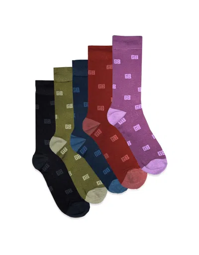 Gresham Blake Men's Monogram Bamboo Sock Box Set In Black/blue/green/purple/red
