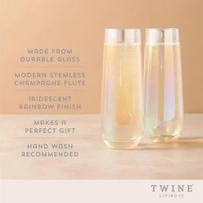 Twine Luster Stemless Champagne Flutes Set Of 2 In Multicolor