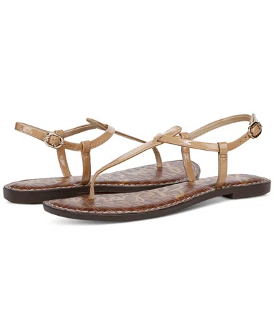 Sam Edelman Gigi Womens Embossed Metallic Thong Sandals In Almond