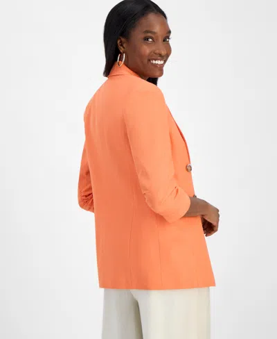 Bar Iii Women's Ruched-sleeve Open-front Linen Blazer, Exclusively At Macy's In Terra Clay