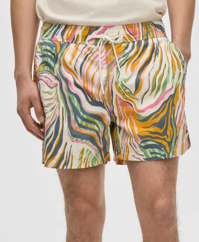 Mode Of One Men's Retro Wave Regular-fit Printed Swim Trunks, Exclusively At Macy's In Neutral
