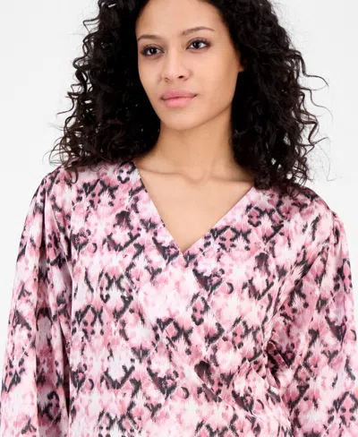 Hugo Boss Women's Printed Long-sleeve V-neck Blouse In Pink Aztec