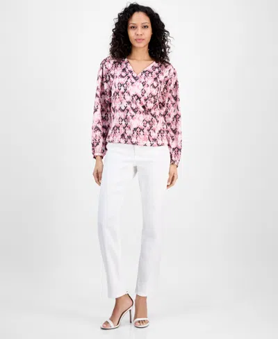 Hugo Boss Women's Printed Long-sleeve V-neck Blouse In Pink Aztec