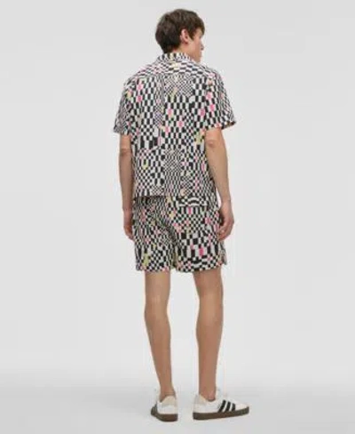 Mode Of One Mens Mixed Check Relaxed Fit Printed Button Down Camp Shirt Regular Fit Printed Swim Trunks Exclusiv In Black