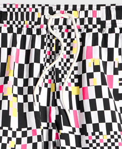 Mode Of One Men's Mixed Check Regular-fit Printed Swim Trunks, Exclusively At Macy's In Black