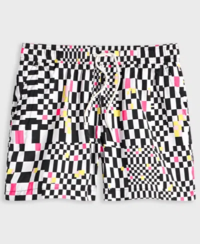 Mode Of One Men's Mixed Check Regular-fit Printed Swim Trunks, Exclusively At Macy's In Black