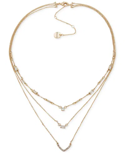 Emily In Paris Gold-tone Mixed Cubic Zirconia Layered Collar Necklace, 16" + 3" Extender In Crystal Wh