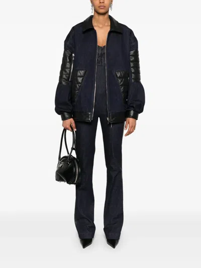 Mitiliane Couture Leather-insert Denim Jacket In Blue
