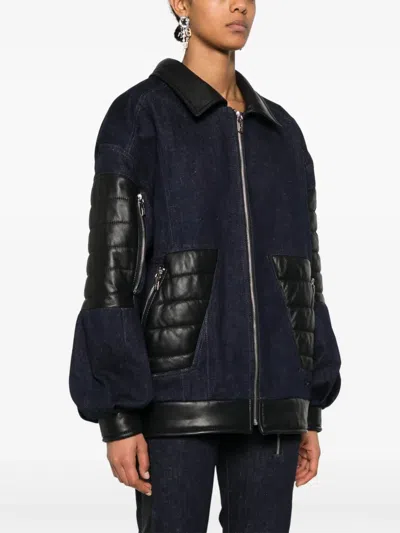 Mitiliane Couture Leather-insert Denim Jacket In Blue