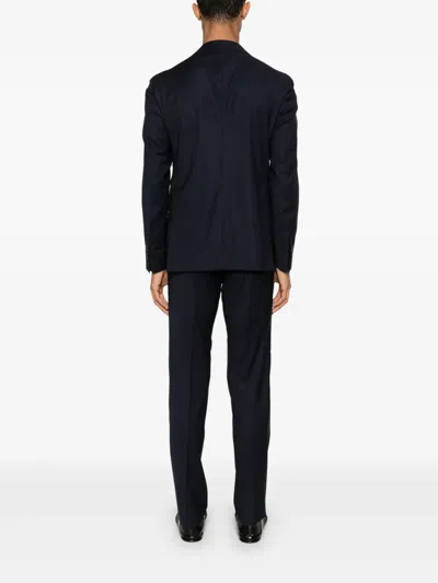 Tagliatore Blue Suit In Linen And Virgin Wool With Single-breasted Jacket And Trousers In Blue