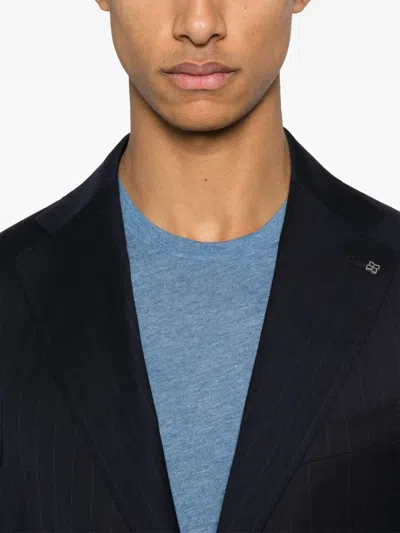 Tagliatore Blue Suit In Linen And Virgin Wool With Single-breasted Jacket And Trousers In Blue