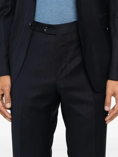 Tagliatore Blue Suit In Linen And Virgin Wool With Single-breasted Jacket And Trousers In Blue