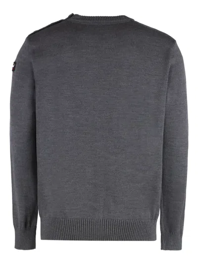 Paul & Shark Ribbed Crew-neck Wool Sweater With Shoulder Buttons In Grey