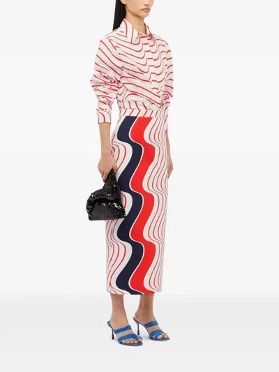 Msgm Red Skirt With Pencil Design And All-over Printed Motif In White