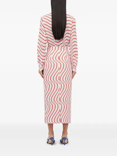 Msgm Red Skirt With Pencil Design And All-over Printed Motif In White