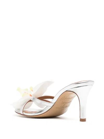 Alameda Turquesa 75mm Flower Leather Mules In Silver