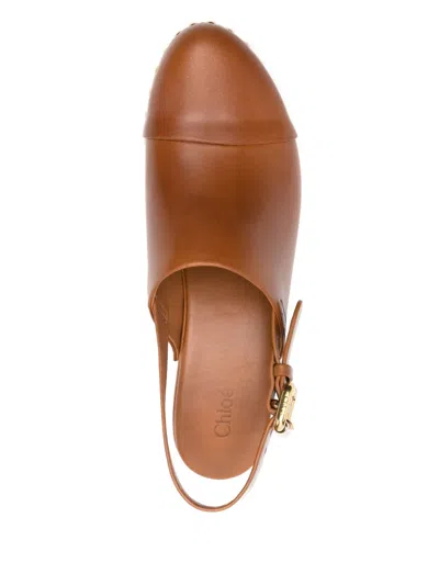 Chloé Chunky Heel Stud Embellishments Wooden Platform Pumps In Ginger Brown