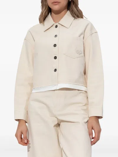 Self-portrait Logo-embossed Jacket In Neutrals