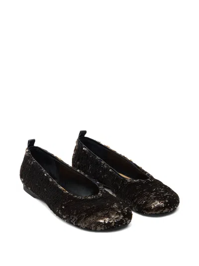 Jw Anderson Gunmetal All-over Sequin Ballerina Flats In Black