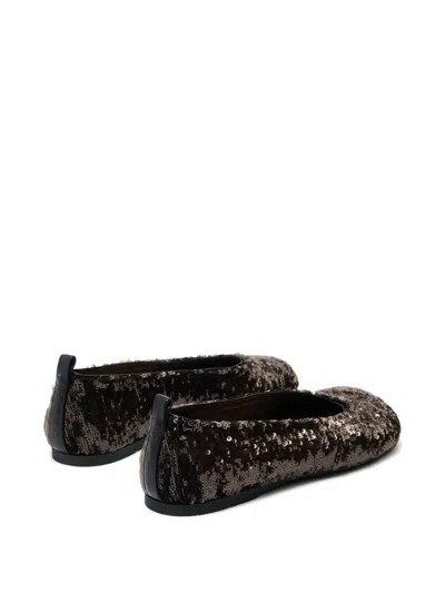 Jw Anderson Gunmetal All-over Sequin Ballerina Flats In Black