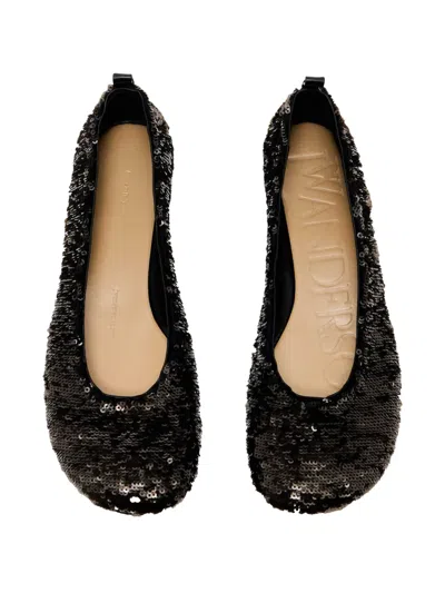 Jw Anderson Gunmetal All-over Sequin Ballerina Flats In Black