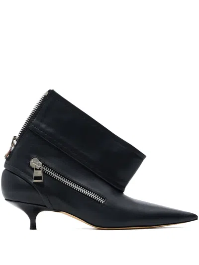 Jw Anderson J. W. Anderson Black Leather Biker Kitten Heel Ankle Boot In Black
