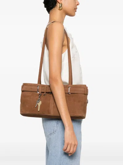 Osoi Brocle Brown Shoulder Bag With Belt And Pendant Key Details In Hammered Leather Woman In Brown