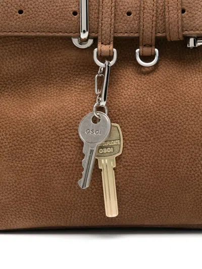 Osoi Brocle Brown Shoulder Bag With Belt And Pendant Key Details In Hammered Leather Woman In Brown