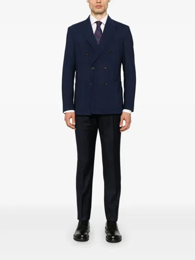 Eleventy Double-breasted Blazer In Blue