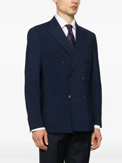 Eleventy Double-breasted Blazer In Blue