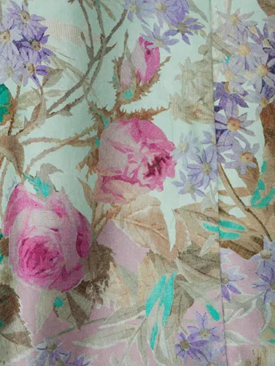 La Doublej Swing Feather-trimmed Printed Silk-twill Maxi Dress In Green