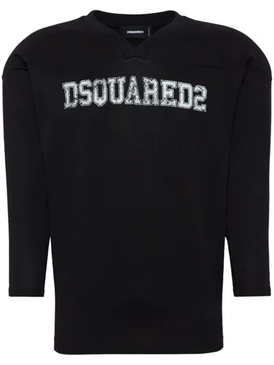 Dsquared2 'football' Black T-shirt With Shoulder Pads And Lettering Logo Print On The Front In Black