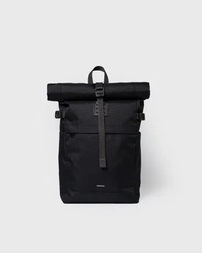 Sandqvist Icon Rolltop Backpack M In Black,black With Black Leather