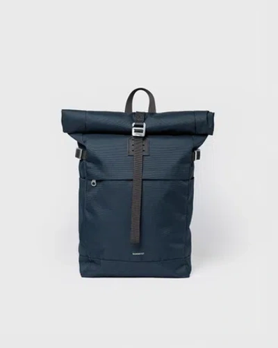 Sandqvist Icon Rolltop Backpack M In Navy With Black Leather