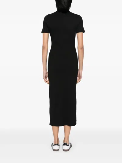 Lacoste Long-sleeves Ribbed Midi Dress In Black