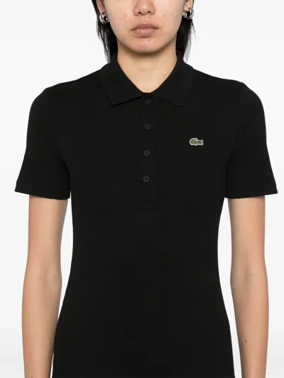 Lacoste Long-sleeves Ribbed Midi Dress In Black