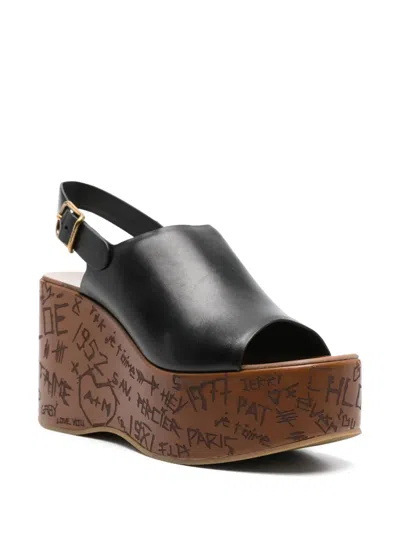 Chloé Maxime Leather Slingback Platform Sandals In Black