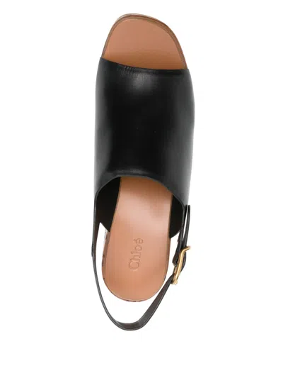 Chloé Maxime Leather Slingback Platform Sandals In Black