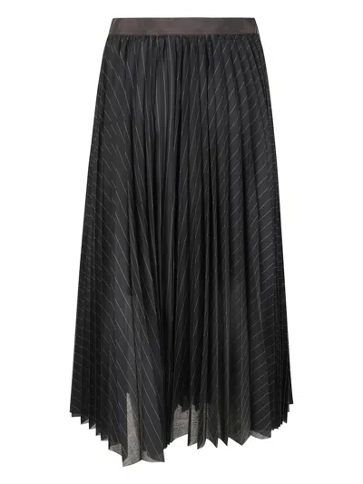 Sacai Organza Skirt With Contrasting Waistband And Pleated Design In Black