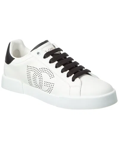 Dolce & Gabbana Portofino Leather Sneakers In White